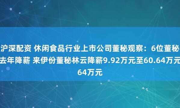 沪深配资 休闲食品行业上市公司董秘观察：6位董秘去年降薪 来伊份董秘林云降薪9.92万元至60.64万元