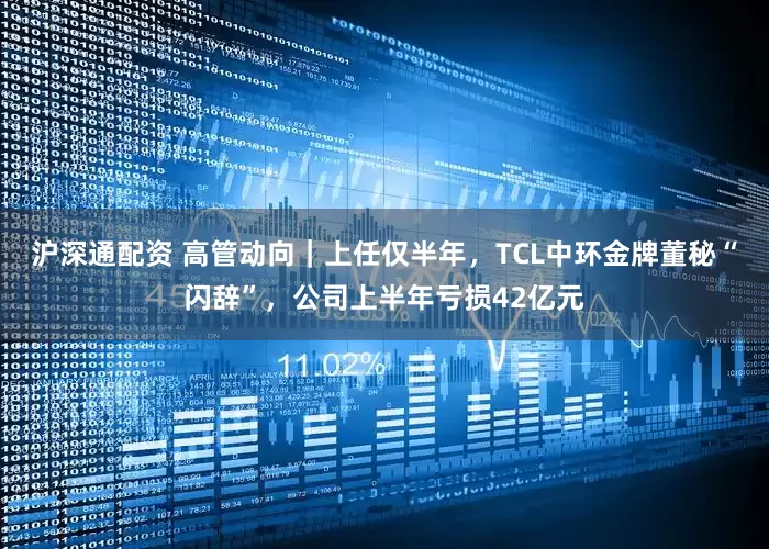 沪深通配资 高管动向｜上任仅半年，TCL中环金牌董秘“闪辞”，公司上半年亏损42亿元
