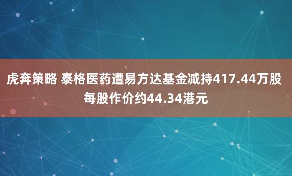 虎奔策略 泰格医药遭易方达基金减持417.44万股 每股作价约44.34港元