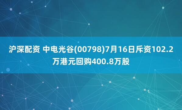 沪深配资 中电光谷(00798)7月16日斥资102.2万港元回购400.8万股